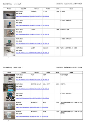 Liste de nos équipements - A.Foy
